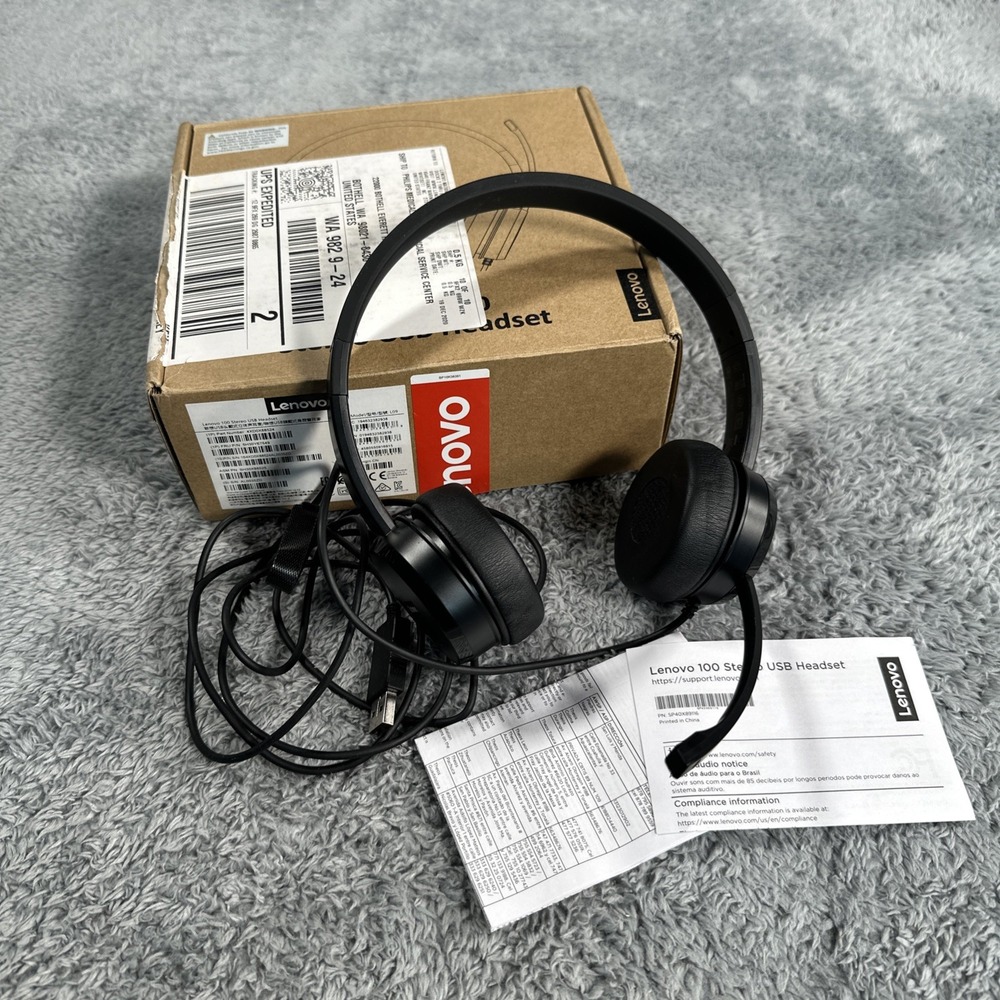 Lenovo 100 USB Headset Plug and Play with USB New Open Box Call Center Office